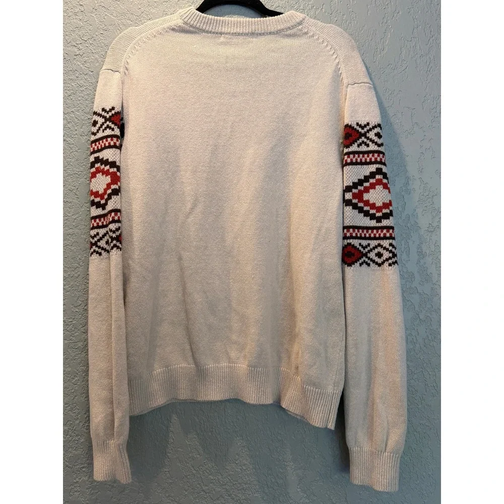 Frye and Co. Cream Red Aztec Pattern‎ Crew Neck Long Sleeve Knit Sweater